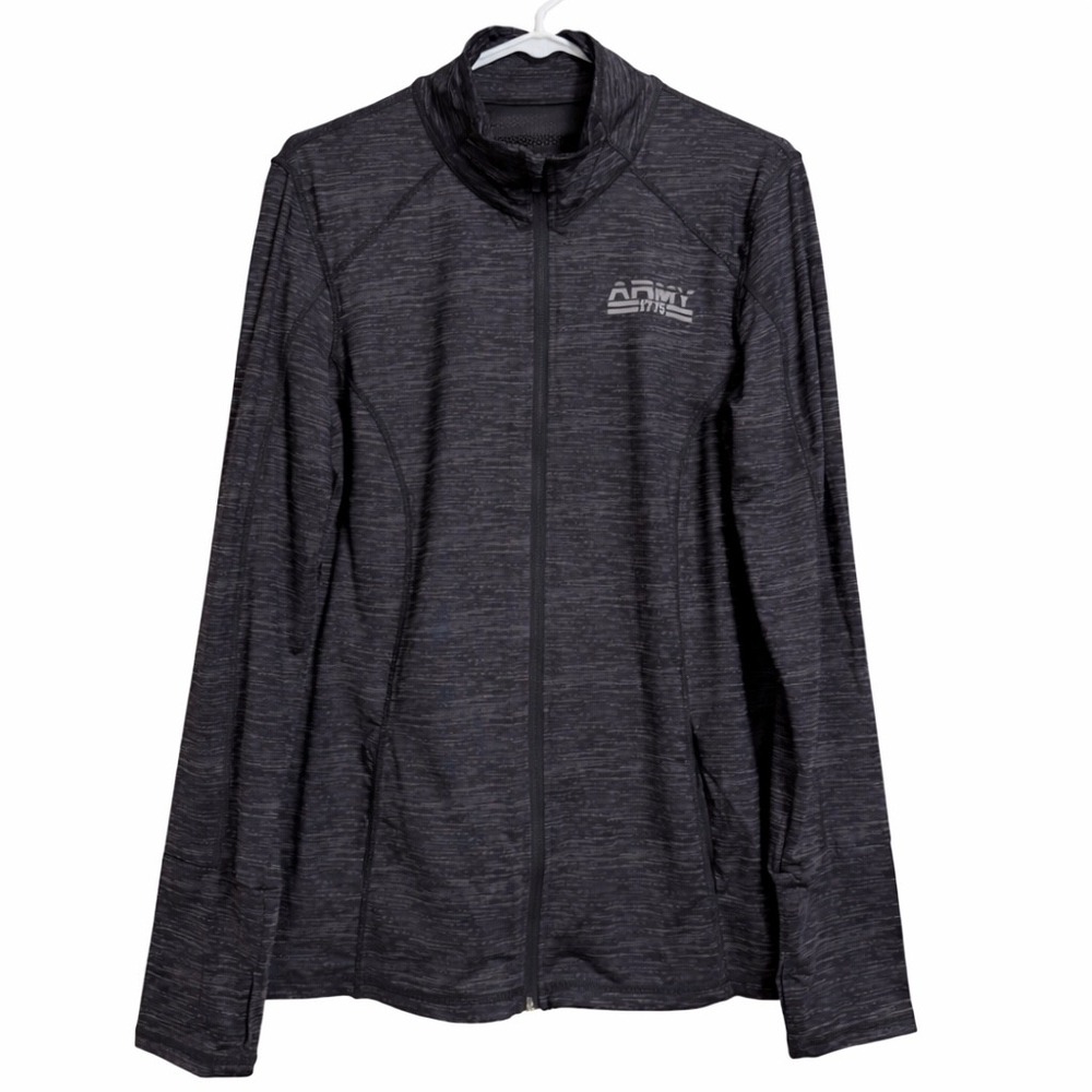 Army Performance Womens XL‎ Full Zip Track Jacket Space Dye Gray Thumbholes Mesh
